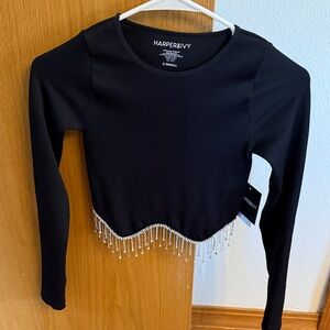 Crop Beaded rhinestone hem Top NWT